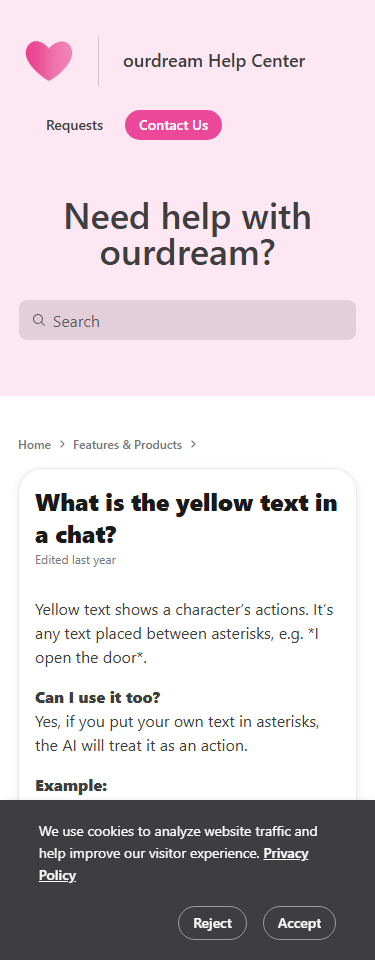 OurDream official action-format help describing asterisks.
